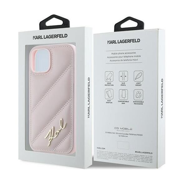 Karl Lagerfeld Karl Lagerfeld KLHCP15SPQDSMGP iPhone 15 / 14 / 13 6.1" różowy/pink hardcase Diagonal Quilted Script