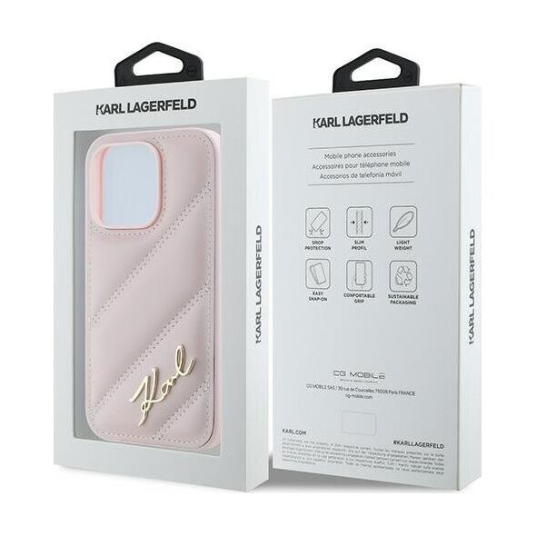 Karl Lagerfeld Karl Lagerfeld KLHCP14LPQDSMGP iPhone 14 Pro 6.1" różowy/pink hardcase Diagonal Quilted Script
