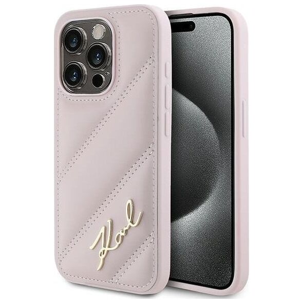 Karl Lagerfeld Karl Lagerfeld KLHCP15XPQDSMGP iPhone 15 Pro Max 6.7" różowy/pink hardcase Diagonal Quilted Script