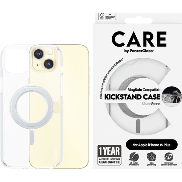 PanzerGlass CARE by PanzerGlass Kickstand Case iPhone 15 Pro Max 6,7" MagSafe srebrny/silver 1415