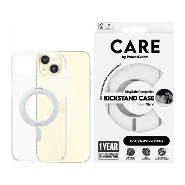 PanzerGlass CARE by PanzerGlass Kickstand Case iPhone 15 Plus 6,7" MagSafe srebrny/silver 1416