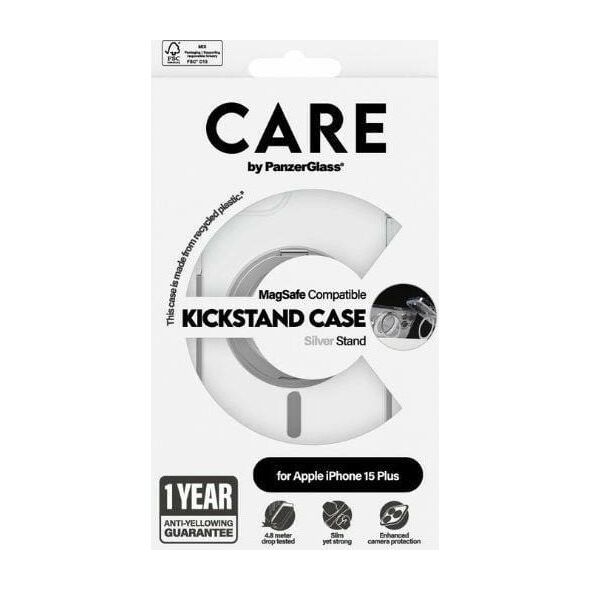 PanzerGlass CARE by PanzerGlass Kickstand Case iPhone 15 Plus 6,7" MagSafe srebrny/silver 1416