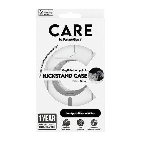 PanzerGlass CARE by PanzerGlass Kickstand Case iPhone 15 Pro 6,1" MagSafe srebrny/silver 1414
