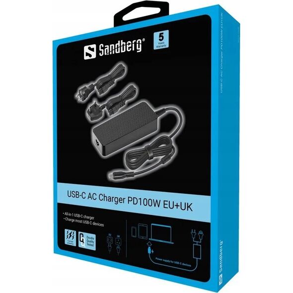 Zasilacz do laptopa Sandberg USB-C AC Charger PD100W EU+UK