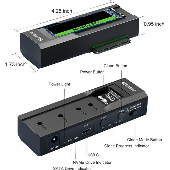 HUB USB Sandberg USB-3 Cloner+Dock M2+NVMe+SATA