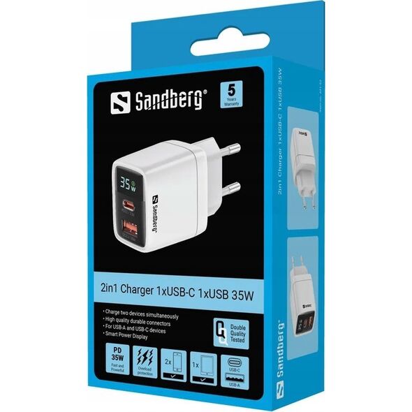 Ładowarka Sandberg 2in1 Charger 1xUSB-C 1xUSB 35W