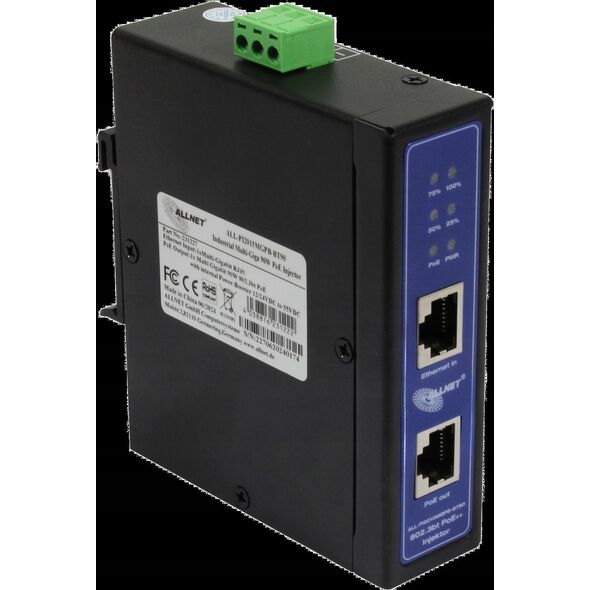 Allnet Z ALLNET PoE Injektor Industrial MultiGigabit • PoE BT mit Power-Booster (15,4W/30W/90W) • DIN •ALLNET PoE Injekt Metallgehäuse • ALL-PI2015MGPB-B
