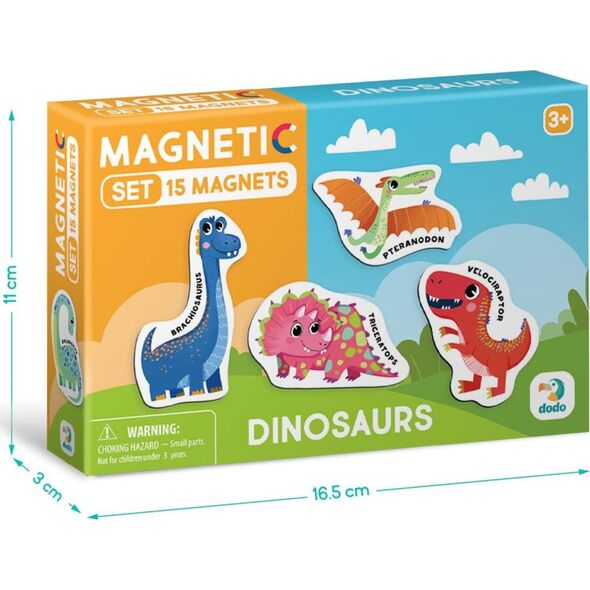 Dodo ZESTAW MAGNESÓW DINOZAURY 15 ELEMENTÓW KOLOROWYCH MAGNESÓW W ZESTAWIE