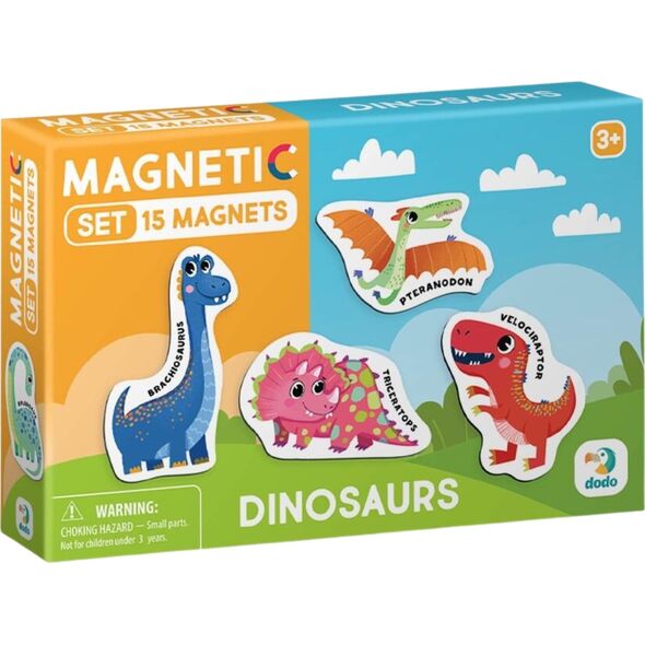 Dodo ZESTAW MAGNESÓW DINOZAURY 15 ELEMENTÓW KOLOROWYCH MAGNESÓW W ZESTAWIE
