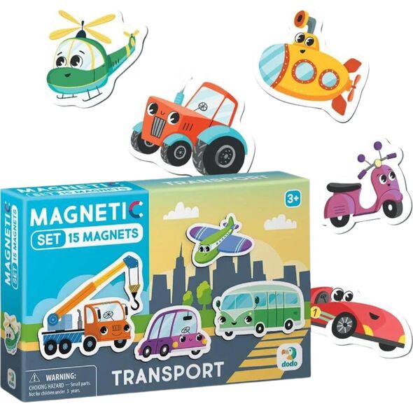 Dodo ZESTAW MAGNESÓW "TRANSPORT" 15 ELEMENTÓW KOLOROWYCH MAGNESÓW ZESTAW POJAZDY