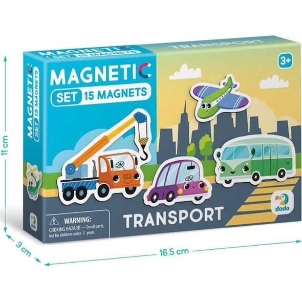 Dodo ZESTAW MAGNESÓW "TRANSPORT" 15 ELEMENTÓW KOLOROWYCH MAGNESÓW ZESTAW POJAZDY