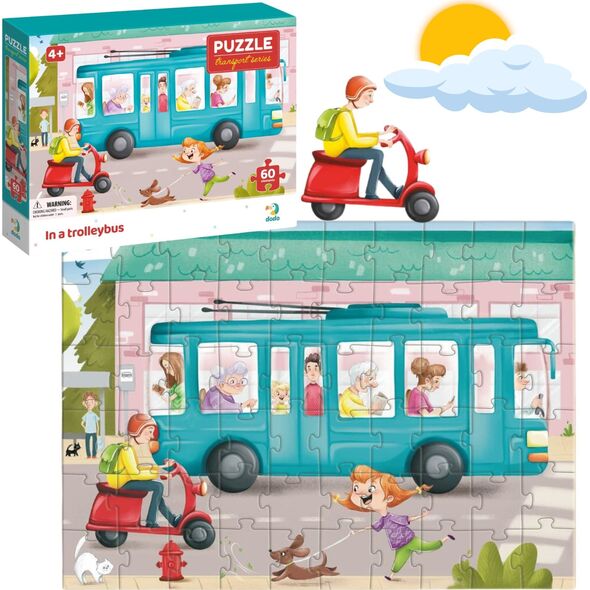 Dodo PUZZLE TRANSPORT "TROLEJBUS" UKŁADANKA 60 ELEMENTÓW DLA NAJMŁODSZYCH