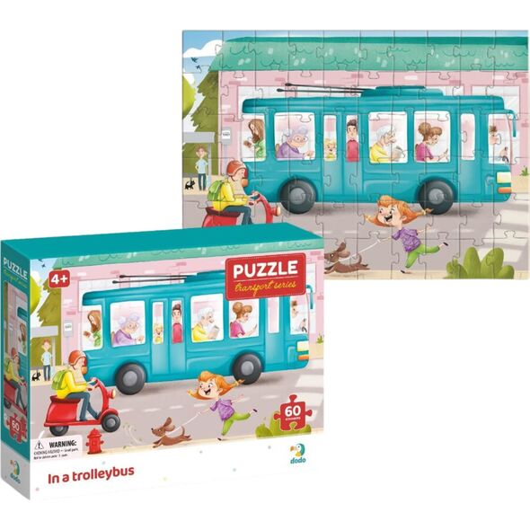 Dodo PUZZLE TRANSPORT "TROLEJBUS" UKŁADANKA 60 ELEMENTÓW DLA NAJMŁODSZYCH