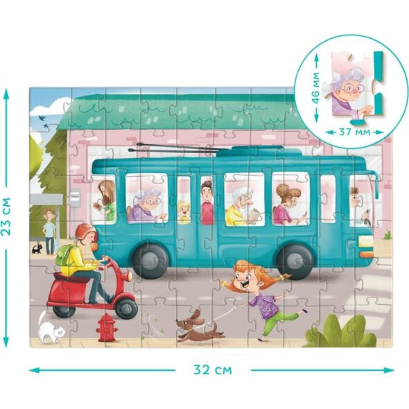 Dodo PUZZLE TRANSPORT "TROLEJBUS" UKŁADANKA 60 ELEMENTÓW DLA NAJMŁODSZYCH