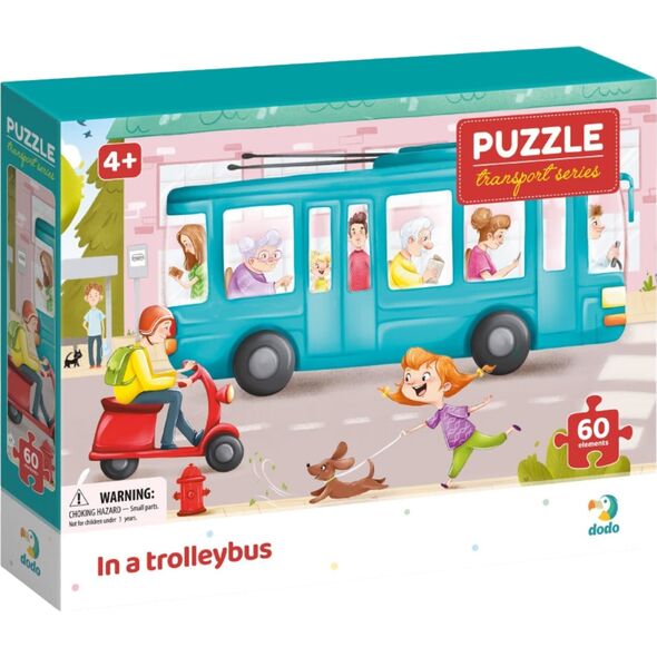 Dodo PUZZLE TRANSPORT "TROLEJBUS" UKŁADANKA 60 ELEMENTÓW DLA NAJMŁODSZYCH