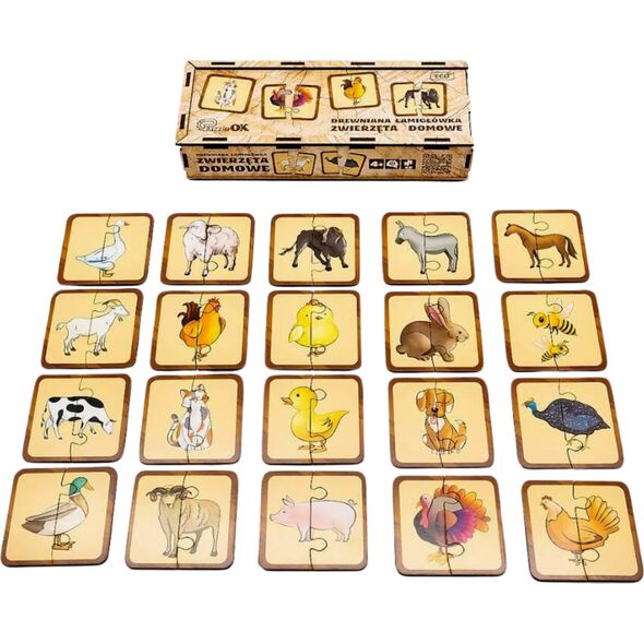 PuzzleOK Drewniana Łamigłówka Zwierzęta Domowe Łączenie Połówek Zestaw Puzzle