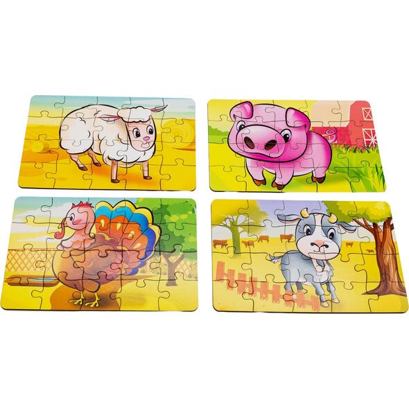 PuzzleOK Drewniane Puzzle 4w1 Zwierzęta Na Farmie Układanka Zestaw Farma