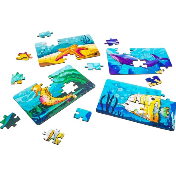 PuzzleOK Drewniane Puzzle 4w1 Zwierzęta Morskie Wodne Układanka Zestaw