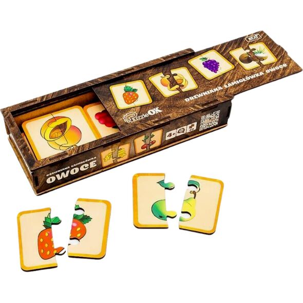 PuzzleOK Drewniana Łamigłówka Owoce Łączenie Połówek Zestaw Puzzle Układanka