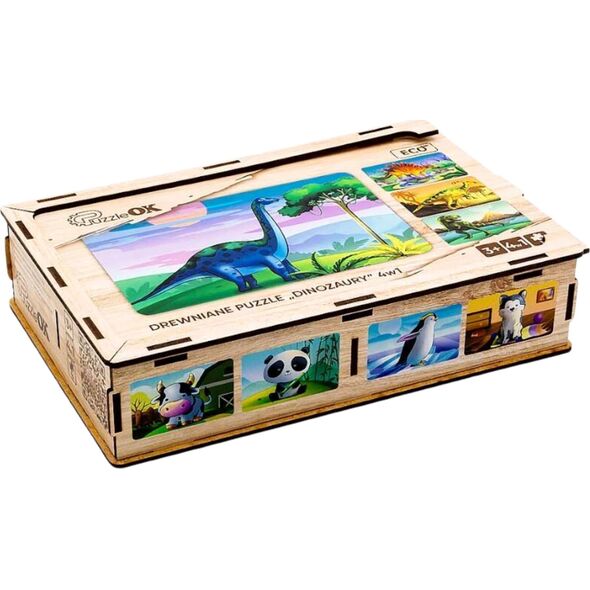 PuzzleOK Drewniane Puzzle 4w1 Dinozaury Układanka Zestaw Prehistoria Zabawka