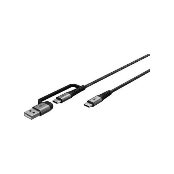 Kabel USB Goobay USB-A + USB-C - USB-C 2 m Szary