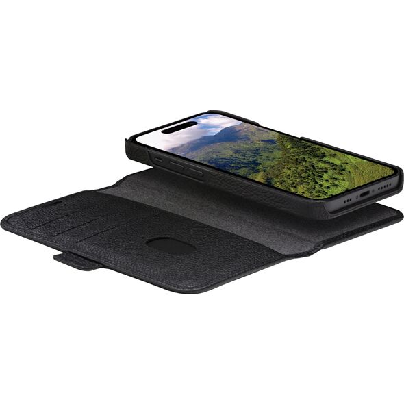 dbramante New York - 2-in-1 Leather Wallet for iPhone 15 Plus - Night Black