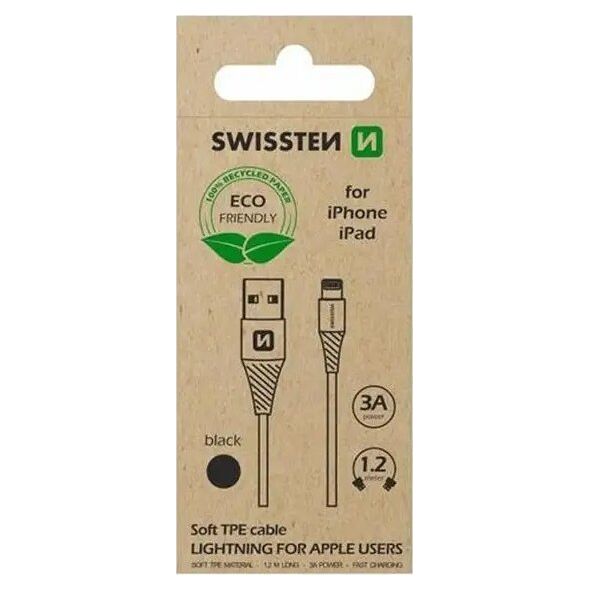 Kabel USB Swissten USB-A - Lightning 1.2 m Czarny (71502300ECO)