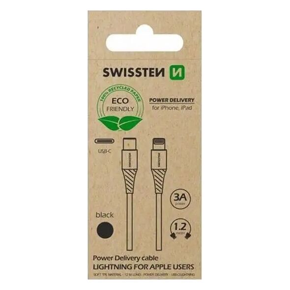 Kabel USB Swissten USB-C - Lightning 1.2 m Czarny (71505300ECO)