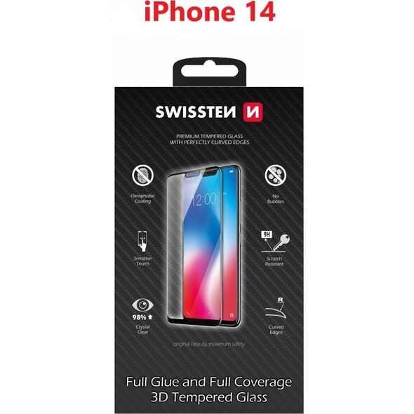 Swissten Ultra Durable 3D Full Glue Glass Apple IPhone 14 Black