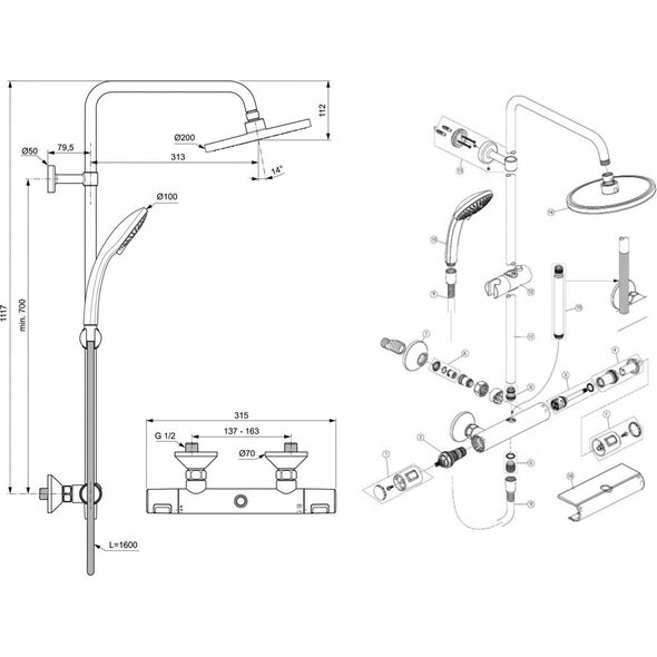 Zestaw prysznicowy Ideal Standard SHOWER SET THERMOS CERATHERM T25 CHROME