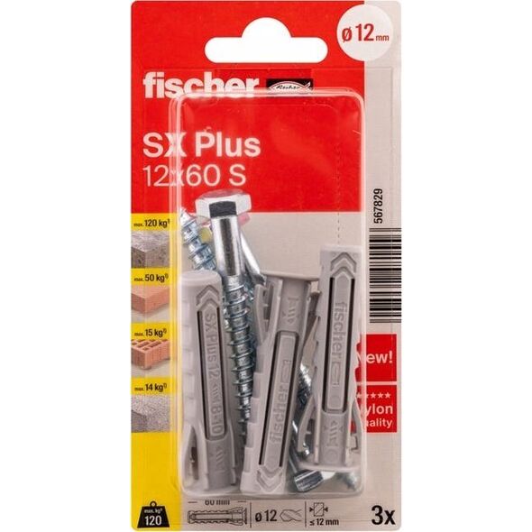Fischer FISCHER dowels with screws SX Plus S, 12x60 mm, 3 pcs.