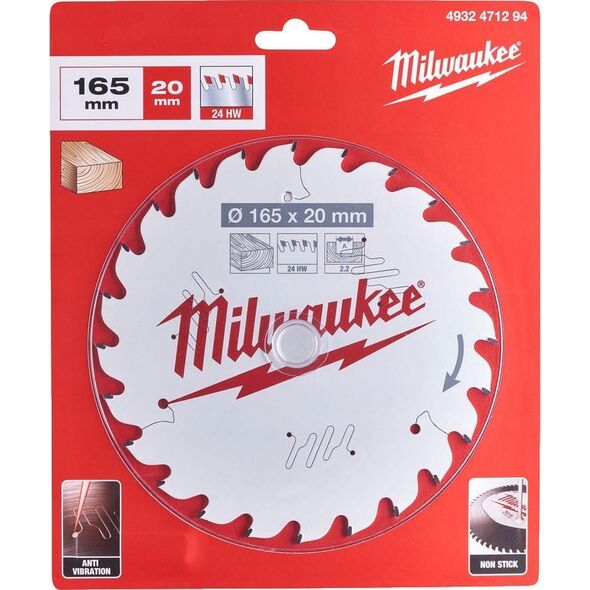 Milwaukee MILWAUKEE CIRCULAR SAW 165x20x2.2x24z WOOD - FAST CUTTING CSB P W