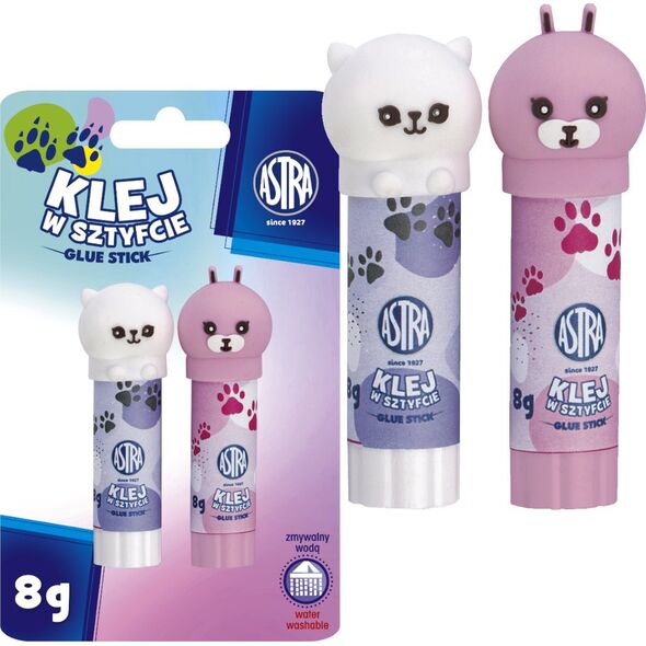 Astra Klej w sztyfcie 8g szkolny zmywalny Animals zwierzątka ASTRA blister 2szt