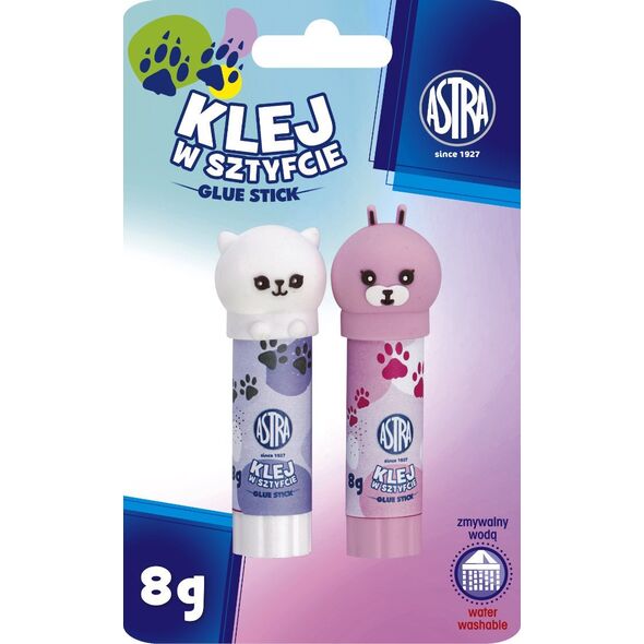 Astra Klej w sztyfcie 8g szkolny zmywalny Animals zwierzątka ASTRA blister 2szt