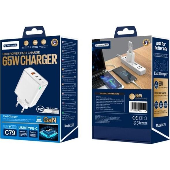 Ładowarka Jellico Ładowarka Szybka Quick 65W 2 x USB-C  USB3.0   kabel do iphone lightning