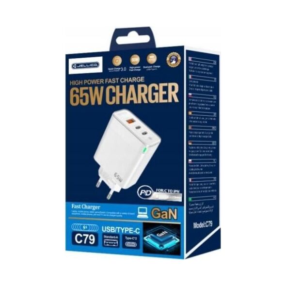 Ładowarka Jellico Ładowarka Szybka Quick 65W 2 x USB-C  USB3.0   kabel do iphone lightning