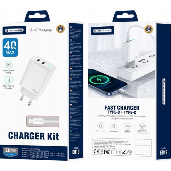 Ładowarka Jellico JELLICO Mocna ładowarka sieciowa 40W 2xUSB C   kabel USB C - Lightning