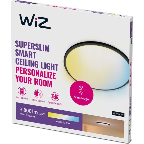 Lampa sufitowa Signify WiZ SuperSlim Deckenleuchte Tunable White 3800lm Schwarz