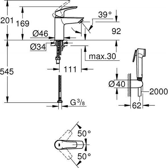 Grohe Grohe bateria umywalkowa Eurosmart rozmiar S czarny mat 231242433