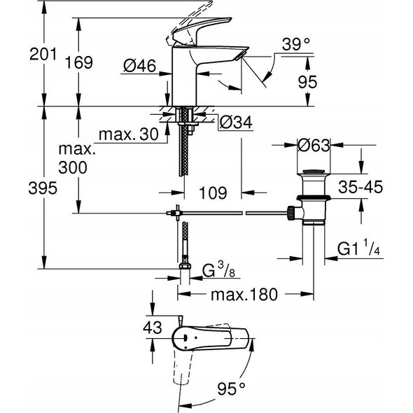 Bateria umywalkowa Grohe Grohe bateria umywalkowa Eurosmart rozmiar S czarny mat 329262433