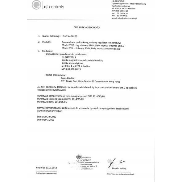 Salus Salus przewodowy, podtynkowy, elektroniczny regulator temperatury - dobowy 230V, biały, montaż do ramki 55x55 BTR230