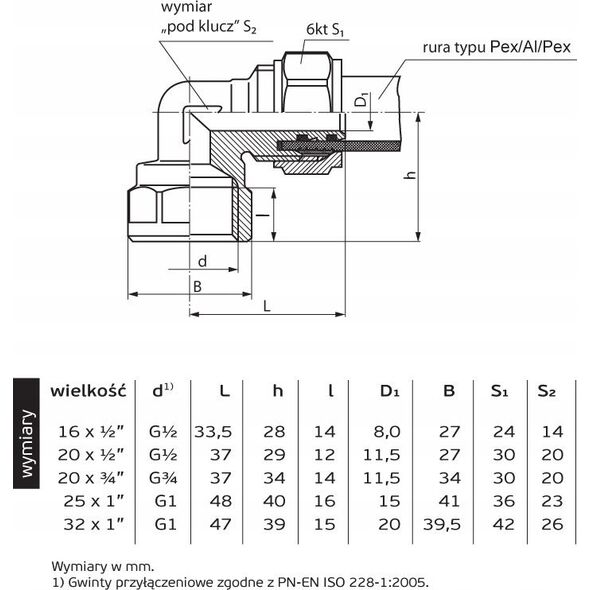 Perfexim Perfexim kolano skręcane GW 16x1/2 PN10 CuZn-C 61-605-1615-000