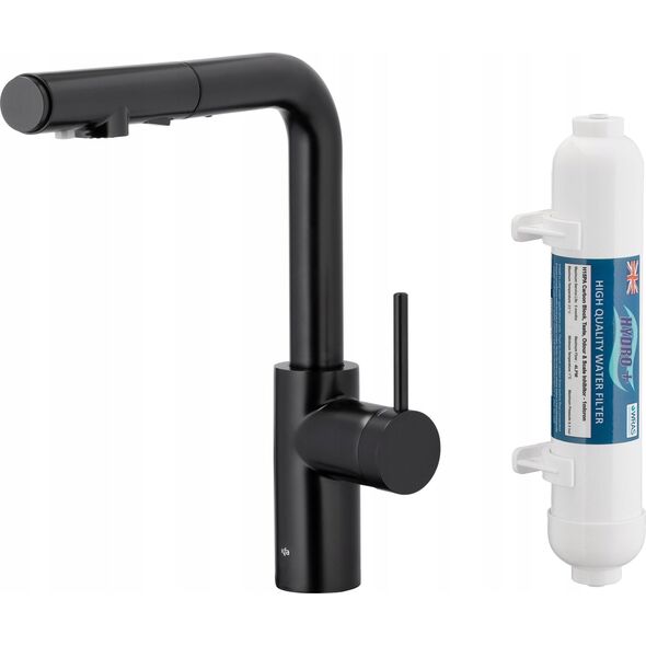 Bateria kuchenna KFA KFA bateria kuchenna z filtracją wody i wyciąganą wylewką Duero Pure Basic, czarna + filtr Hydro 6623-112-81