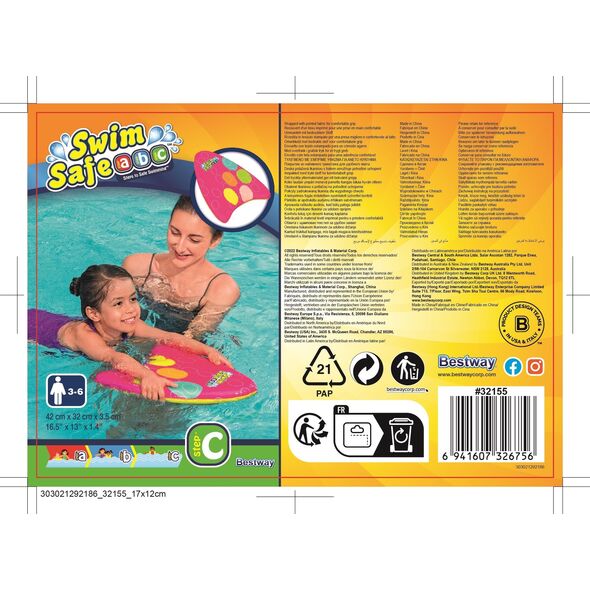 Bestway Swim Safe ABC Kickboard Pink m/stof 19-30 kg