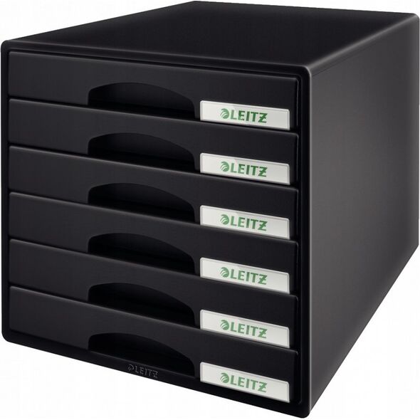 Leitz Esselte-Leitz LEITZ Schubladenbox Plus, 6 Schübe, schwarz für Format DIN A4 Maxi, Schubladen mit Auszugsstopp, - 1 Stück (5212-00-95)