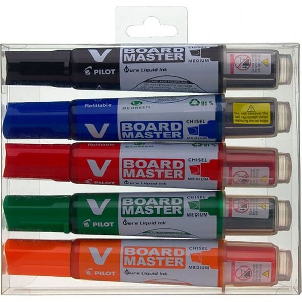Pilot Pilot V-Board Master, 5 pc(s), Black, Blue, Green, Orange, Red, Chisel tip, Assorted colours, Plastic, Round