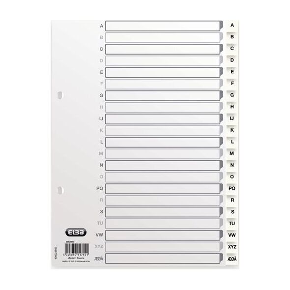 Segregator Elba Elba 400020999, Alphabetic tab index, Polypropylene (PP), White, Portrait, A