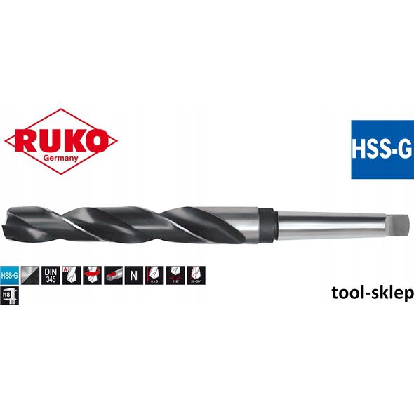 Wiertło Ruko Spiralinis metalo grąžtas su Morzės kūgiu RUKO Ø 12,0 mm