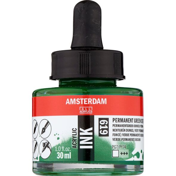 Artequipment Amsterdam Acrylic Ink Bottle Permanent Green Deep 619
