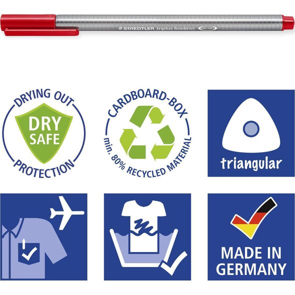 Staedtler STAEDTLER Fineliner triplus, 8 + 2 Celebration-Set Strichstärke: 0,3 mm, dreieckig, DRY SAFE, sortiert in gelb, - 1 Stück (334 BK10TA)